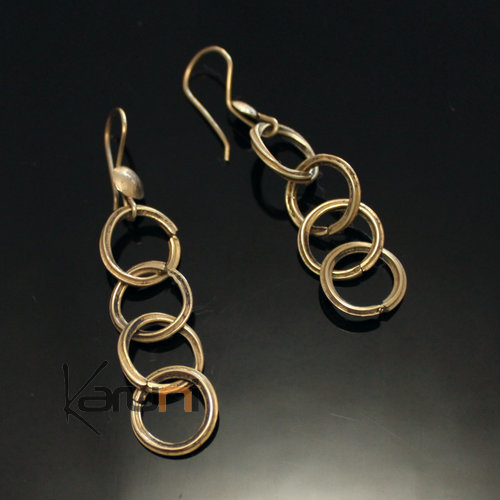 Boucles d'Oreilles Peul Fulani Mali 30-2 Bronze Doré Pendants Cercles