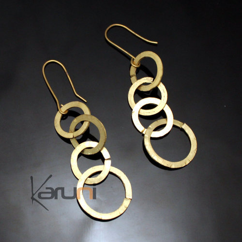 Bijoux Ethniques Africains Boucles d'Oreilles Peul Fulani Mali 30-3 Bronze Dor Pendants Cercles