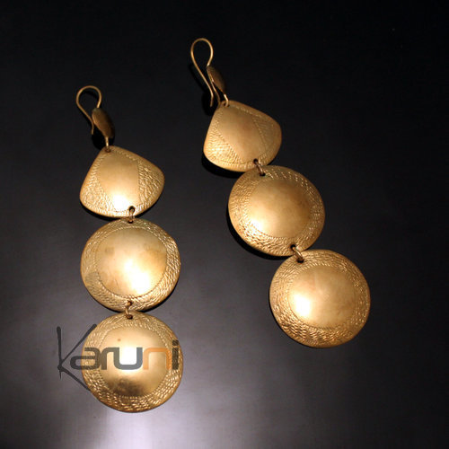 Bijoux Ethniques Africains Boucles d'Oreilles Peul Fulani Mali 115T Bronze Dor 3 Ptales Gravs