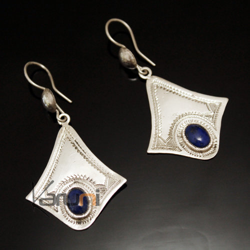 Boucles d'Oreilles en Argent et Pierre 19 Gouttes en Argent Lapis-Lazuli