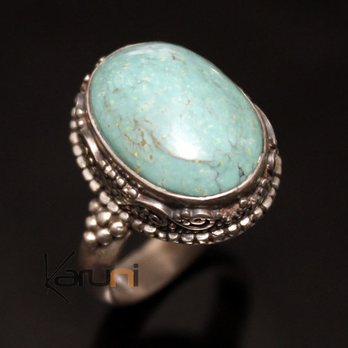 Bague en Argent Massif 925 Nepal 02 Ovale Turquoise Filigranes