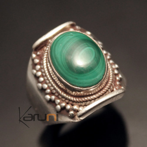 Bague En Argent 925 Et Malachite Véritable - Pierre 20x15 Mm, Argent Massif, Sans Emballage