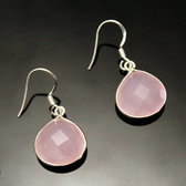 Bijoux Indiens Ethniques Boucles d'Oreilles en Argent 925 Pierres Fines 03 Goutte Facettes Quartz Rose