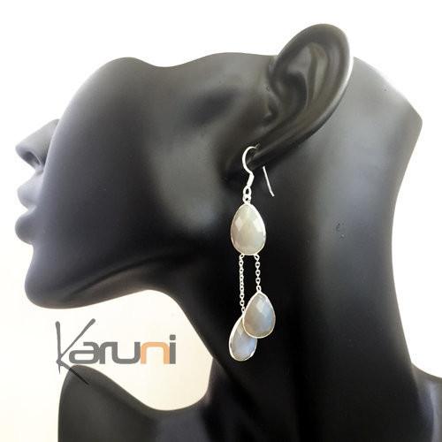 Boucles d'Oreilles en Argent 925 Pierres Fines 27 Gouttes Facettes Agate Irisée