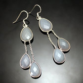 Bijoux Indiens Ethniques Boucles d'Oreilles en Argent 925 Pierres Fines 27 Gouttes Facettes Agate Irise