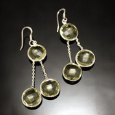 Bijoux Indiens Ethniques Boucles d'Oreilles en Argent 925 Pierres Fines 28 Gouttes Rondes Facettes Citrine Jaune