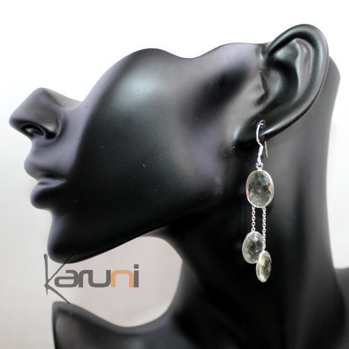 Boucles d'Oreilles en Argent 925 Pierres Fines 31 Gouttes Ovales Facettes Beryl