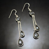 Bijoux Indiens Ethniques Boucles d'Oreilles en Argent 925 Pierres Fines 36 Gouttes Facettes Quartz Rutile