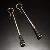 Bijoux Touareg Ethniques Boucles d'Oreilles en Argent et Ebne Massues 18 Rondes Ebne Fines Lignes