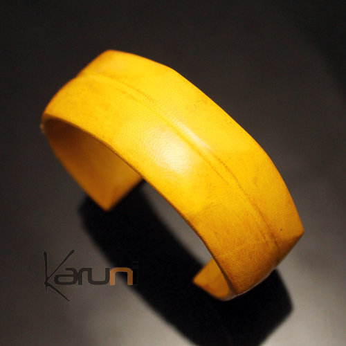 Bijoux Touareg Ethniques Bracelet en Cuir Large 20 Jaune Ligne