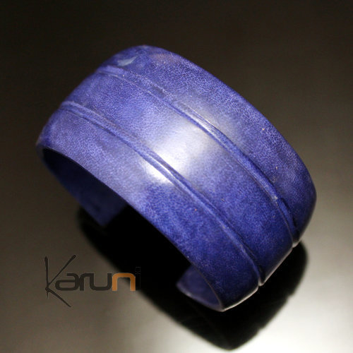 Bracelet Manchette en Cuir 08 Bleu Touareg 2 lignes