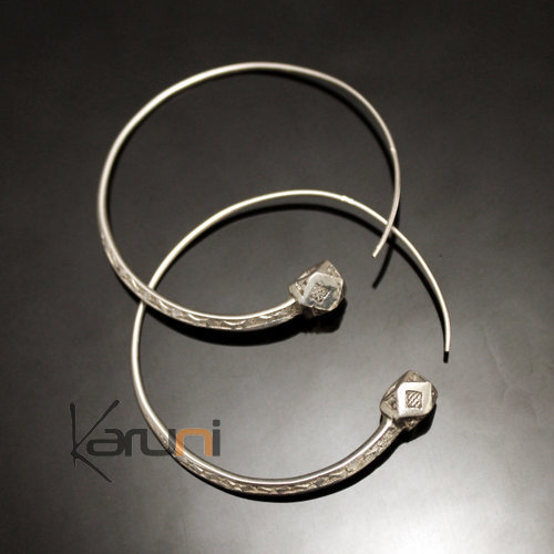 Boucles d'oreilles Créoles en argent 12 Tesibit Boules Gravées 4 cm