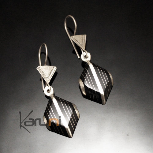 Bijoux Ethniques Touareg Boucles d'Oreilles en Argent et Ebne 81 Diamants Rays