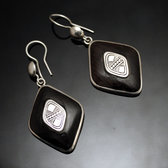 Bijoux Ethniques Touareg Boucles d'Oreilles en Argent et Ebne 103 Losange Centre Grav
