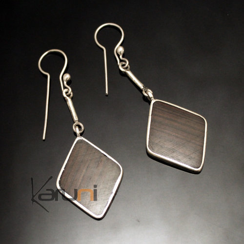 Boucles d'Oreilles en Argent et Ebène 105 Losange Pendant DeSign Karuni