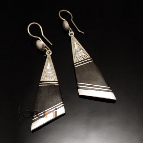 Boucles d'Oreilles en Argent et Ebène 118 Triangle Long Bande