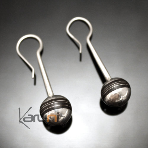 Boucles d'Oreilles en Argent 85 Tige Perles Lignes ebène Inspiration Karuni