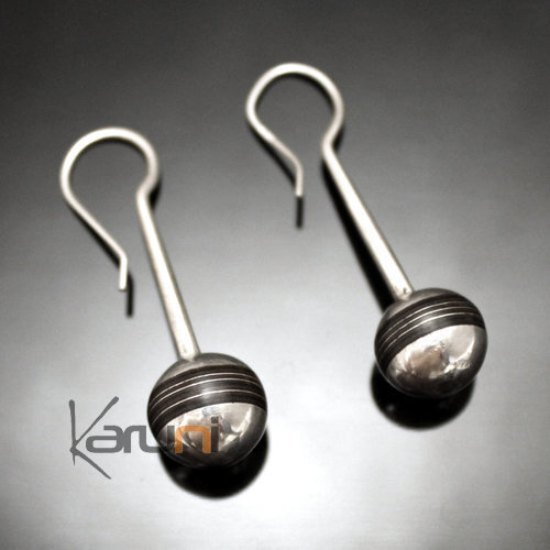 Bijoux Touareg Ethniques Boucles d'Oreilles en Argent 85 Tige Perles Lignes ebne Inspiration Karuni