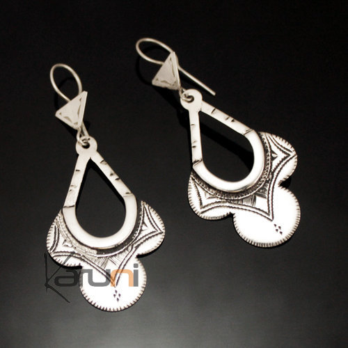 Bijoux Touareg Ethniques Boucles d'Oreilles en Argent 88 Fleur Longue