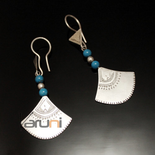 Boucles d'oreilles en Argent 43 shat-shat lotus 5,5 cm Turquoise