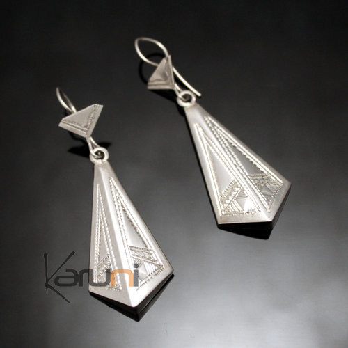 Bijoux Touareg Ethniques Boucles d'oreilles en Argent 99 Grand Pendant Losange