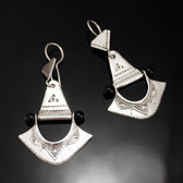 Bijoux Touareg Ethniques Boucles d'oreilles en Argent 100 Pendant Eventail Perles Noires
