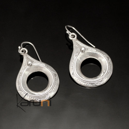 Bijoux Touareg Ethniques Boucles d'oreilles en Argent 103 Goutte Bombe Creuse Grave