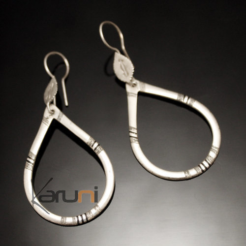 Boucles d'oreilles en Argent 118 Grandes Gouttes Creuses Lignes Ebène