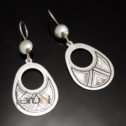 Bijoux Touareg Ethniques Boucles d'oreilles en Argent 122 Grandes Gouttes Creuses Plates Graves Ebne Triangles