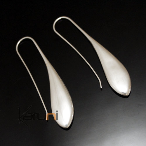 Bijoux Touareg Ethniques Boucles d'oreilles en Argent 142 Feuilles Longues Lisses Design Karuni