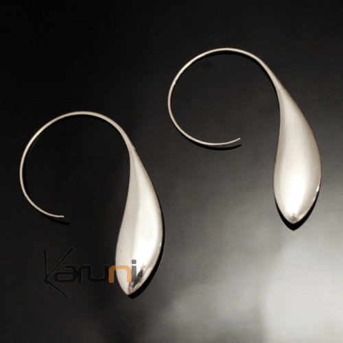 Boucles d'oreilles Créoles en argent 48 Feuille Lisse Design Karuni