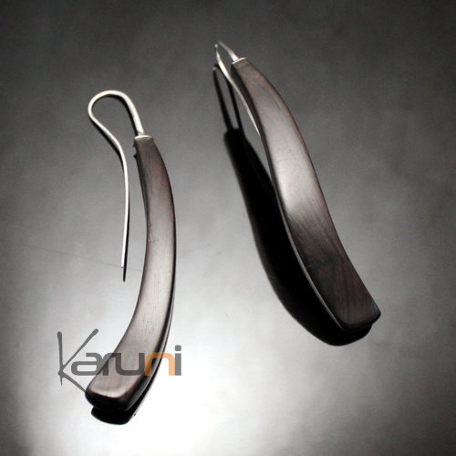 Boucles d'Oreilles en Argent et Ebène 167 Long Pendant Twist Design Karuni