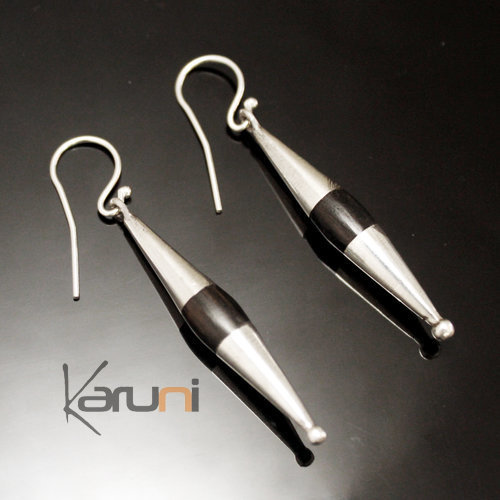 Boucles d'Oreilles en Argent et Ebène 170 Fuseau Perlé Design Karuni