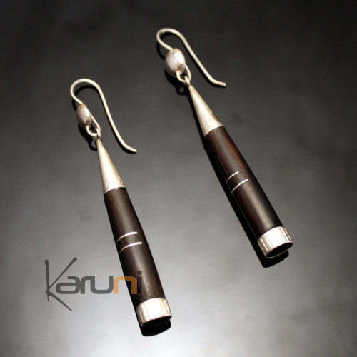 Boucles d'Oreilles en Argent et Ebène 173 Pilons Lignes Boucles d'Oreilles en Argent et Ebène 173 Pilons Lignes