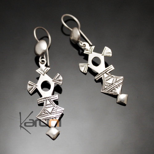 Boucles d'oreilles en Argent 152 Croix du Sud de Takadea Niger 4,5 cm