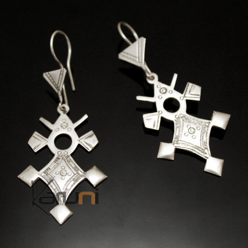 Boucles d'oreilles en Argent 155 Croix du Sud de Tahouha Niger 5,5 cm