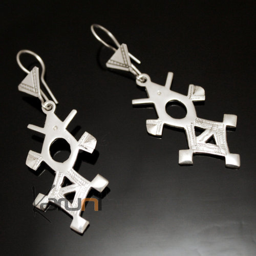 Boucles d'oreilles en Argent 157 Croix du Sud de Tahouha Niger Ajourée