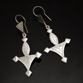 Bijoux Touareg Ethniques Boucles d'oreilles en Argent 159 Croix du Sud de Bagazen Niger 5,5 cm