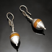 Boucles d'Oreilles en Argent et Pierre 24 Goutte Grave Perle Touareg Jaune Ambre