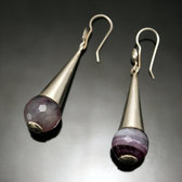 Bijoux Touareg Ethniques Boucles d'Oreilles en Argent et Pierre 48 Longues Gouttes Design Perle Facette Agate de Feu Attaches Violet Clair