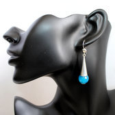 Bijoux Touareg Ethniques Boucles d'Oreilles en Argent et Pierre 48 Longues Gouttes Design Perle Facette Agate de Feu Attaches Bleu Turquoise b