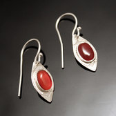 Bijoux Touareg Ethniques Boucles d'Oreilles en Argent et Pierre 61 Petite Feuille Agate Rouge