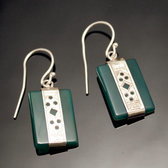 Bijoux Touareg Ethniques Boucles d'Oreilles en Argent et Pierre 67 Rectangle Agate Verte Grave Dentelle