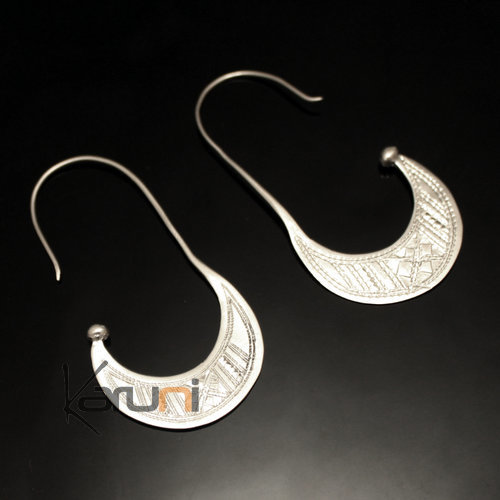 Boucles d'Oreilles Créoles en Argent 54 Longues Plates Gravées Croix