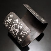 Bijoux Ethniques Orientaux Berbres Bracelet en Acier et Argent Massif Filigranes 13 Manchette 5,5 cm Damasquinerie du Maroc Meknes b