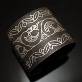Bijoux Ethniques Orientaux Berbres Bracelet en Acier et Argent Massif Filigranes 13 Manchette 5,5 cm Damasquinerie du Maroc Meknes