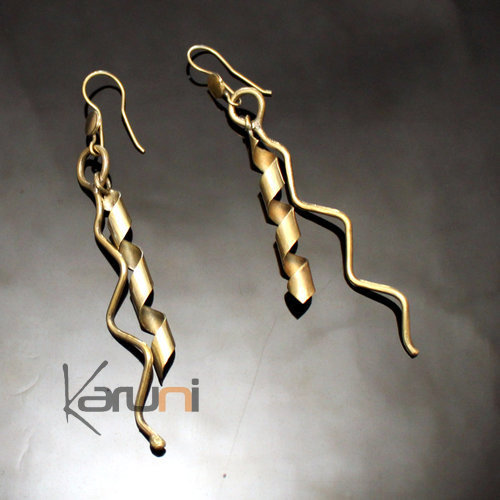 Boucles d'Oreilles Peul Fulani Mali 131 Bronze Doré Twist Double