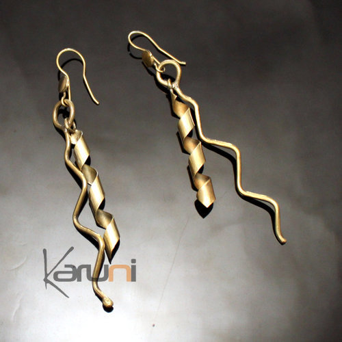 Bijoux Ethniques Africains Boucles d'Oreilles Peul Fulani Mali 131 Bronze Dor Twist Double