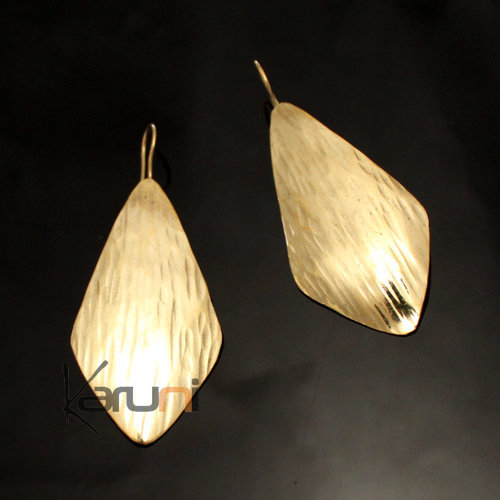 Boucles d'Oreilles Peul Fulani Mali 127 Bronze Doré Feuille Longue Losange