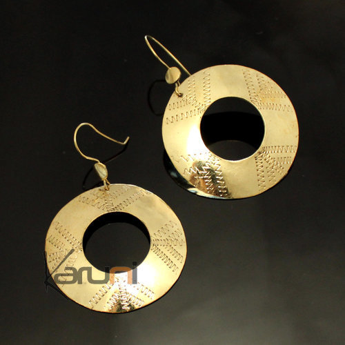 Boucles d'Oreilles Peul Fulani Mali 129T Bronze Doré Grand Ronds Gravés